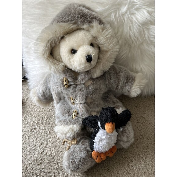 Bearington iggy and lou eskimo polar pear british fur coat & penguin plush 14" - Picture 1 of 12
